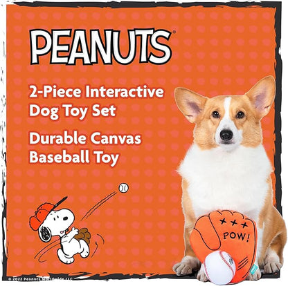 Peanuts for Pets 2-Piece Interactive Dog Toy Set - Durable Canvas Baseball Glove and Ball Toy for Large, Medium, Small Dogs - Fun Fetching and Chew Toys with Crinkle Sound, 7 Inch