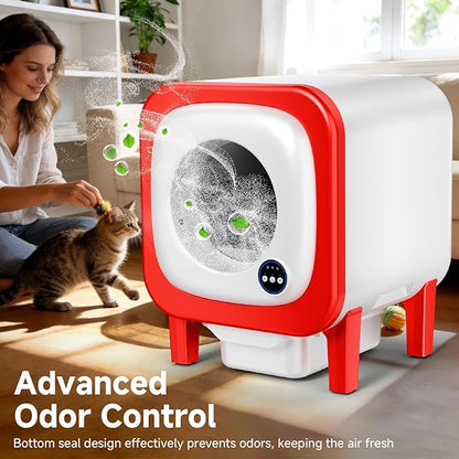 Self Cleaning Litter Box, Extra Large Automatic Cat Litter Box Self Cleaning for Multiple Cats, App Control, Safety Protection, Ultra-Quiet,Includes Trash Bags,Red