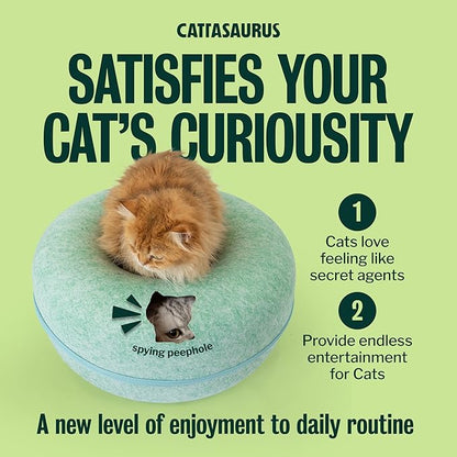 Cattasaurus Peekaboo Cat Cave Donut for Multiple & Large Cats up to 30-45 lbs, 3-in-1 Self Warming Cat Bed, Tunnel & Scratcher for Indoor Cats, Washable & Detachable Small Dog Bed (Sage Mist, Large)