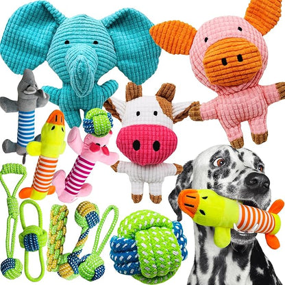 12 Pack Dog Squeaky Toys, Interactive Plush Chew Toys with Rope, Puppy Teething Toys Bundle for Small & Medium Dogs, Cute Soft Dog Toys to Keep Pets Busy