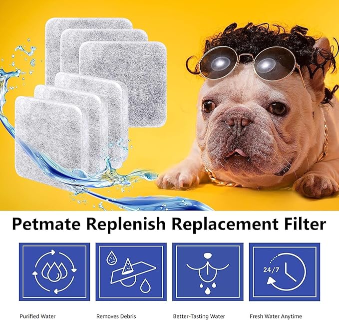 Dog Water Filter Replacement, Pet Fountain Filter Replacement Compatible with Petmate Replendish Mason Pet Water Fountain, Filter for Dog Water Dispenser -16 PACK