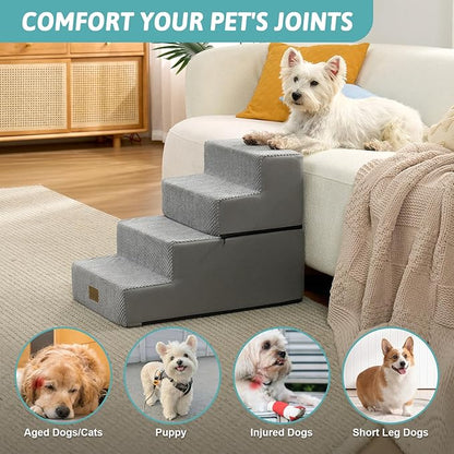 Dog Stairs for Small Dogs, 4 Tier Removable Wider Pet Stairs for Couch and Bed, 17.7" H Dog Steps for Old Cats, Puppy, Small Dogs, 17.7x23.6x17.7 inch, Gray
