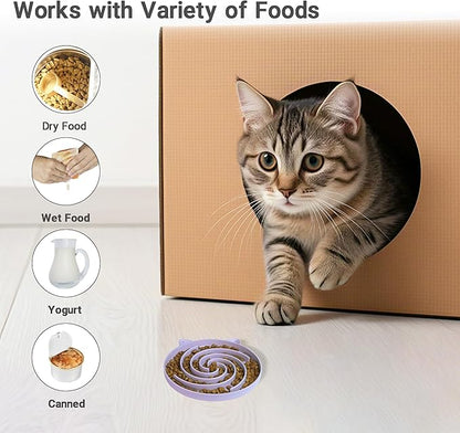 Slow Feeder Cat Bowl, Easy to Clean Silicone Bowl, Ideal for Dry and Wet Food (Purple and White)