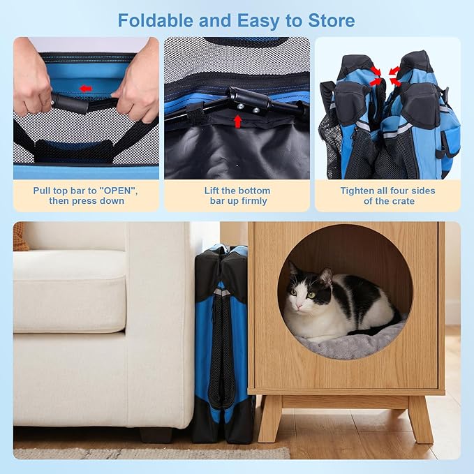 Ownpets Extra Large Cat Carrier for 2 Cats Small Dogs, 24 Inches Collapsible Soft Dog Crate for Car Travel, Portable Pet Carrier with Soft Mat, Blue