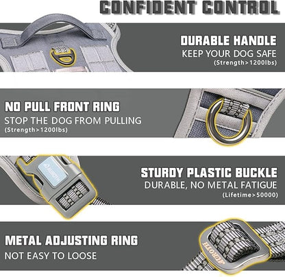 Auroth Tactical Dog Harness for Small Medium Dogs No Pull Adjustable Pet Harness Reflective Working Training Easy Control Pet Vest Military Service Dog Harnesses Grey S