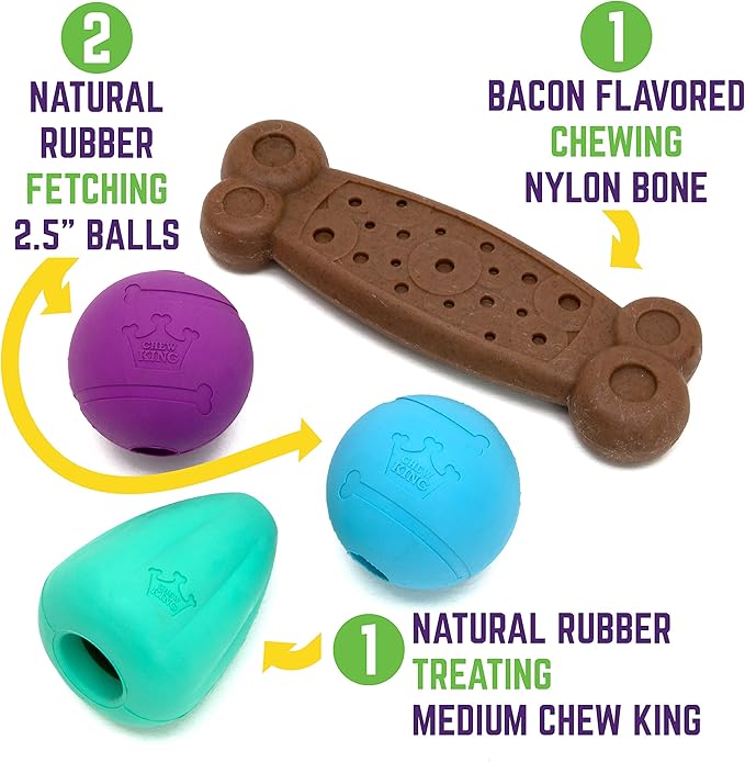 Chew King by Mammoth Dog Box Medium- Durable Fetch Balls, Treater and Chewing Toy Collection, Teal (CM-10099-CS01)