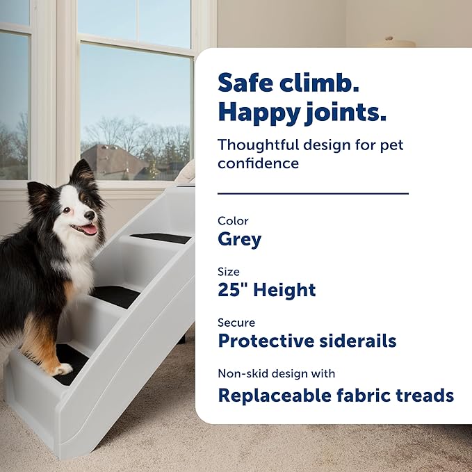 PetSafe CozyUp Folding Dog Stairs, Portable Indoor/Outdoor Pet Steps for Bed & Couch, Grey, 25 Inch