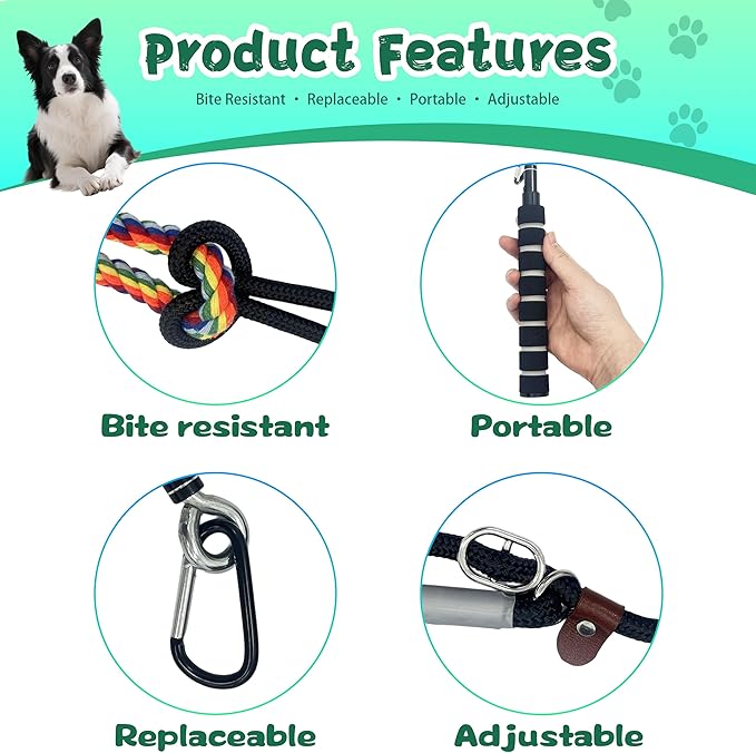 Retractable Flirt Pole for Dogs with Tug Toy Ropes, Lightweight Interactive Pet Training Pole for Small to Medium Dogs (Black)