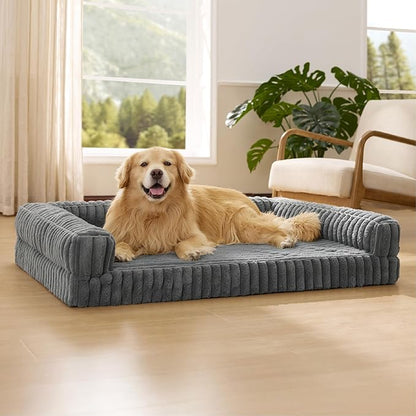 Bedsure ComfyFleece™ Orthopedic Dog Beds for Extra Large Dogs, Waterproof Memory Foam XL Pet Bed with Sides, Non-Slip and Egg-Crate Foam Big Dog Couch Sofa with Washable Corduroy Cover, Grey