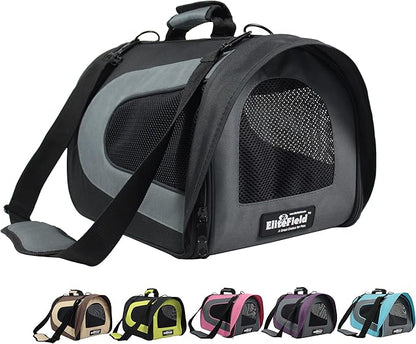 EliteField Deluxe Soft Pet Carrier (3 Year Warranty, Airline Approved), Multiple Sizes and Colors Available (18" L x 10" W x 11" H, Black+Gray)