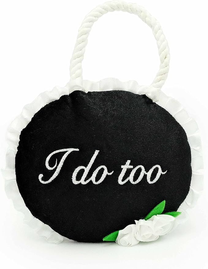 ZippyPaws Wedding Toy - Dog Squeaky Toy to Keep Them Busy, Cute Plush for Small, Medium, & Large Dogs, Stuffed Puppy Toy, Pet Products, Gift for All Breeds, 2 Round Squeakers - "I Do Too" Wedding Sign