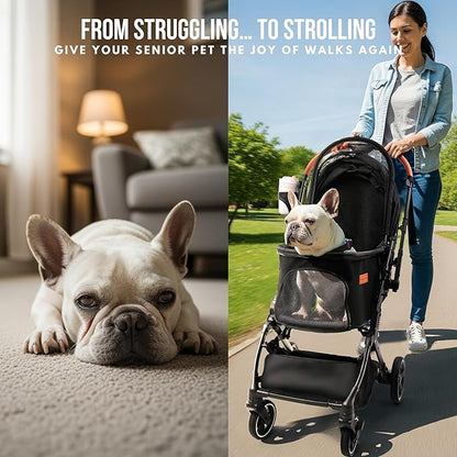 Pet Stroller for Small Medium Dogs Cats Up to 45 lbs, Travel Lite Collapsible, All Terrain 4 Wheels for Jogging, Running, Grey