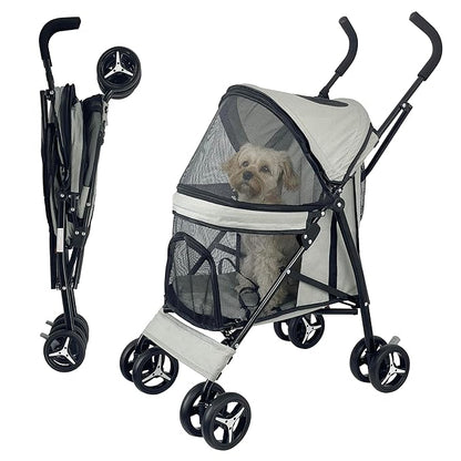 Umbrella Shaped Lightweight 4 Wheel Dog Stroller for Medium Small Dogs, Portable Compact Pet Stroller with Breathable Mesh, Perfect for Travel,Jogging,up to 22lbs(Gray)