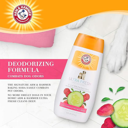 Arm & Hammer Ultra Fresh 2 in 1 Detangling Dog Shampoo and Conditioner with Baking Soda Deodorizer, Moisturizing Pet Wash for Tangles and Odor Control, Cucumber Prickly Pear Scent, 16 Fl Oz