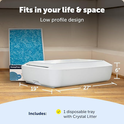 PetSafe ScoopFree Crystal Plus Automatic Self-Cleaning Cat Litter Box System – Not Enclosed – Advanced Odor Control – Includes 1 Disposable Crystal Litter Tray – White (PAL00-18016)