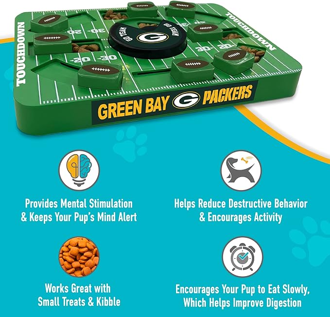 Pets First NFL Green Bay Packers Large Puzzle Toy, New Size, Interactive Dog Treat & Slow Feeding Toy