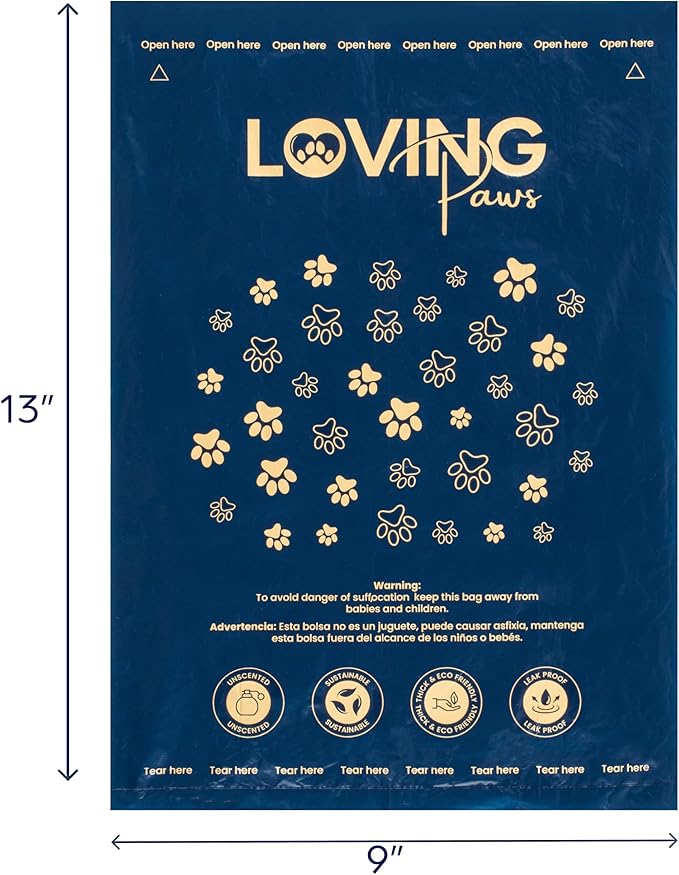 LOVING Paws Premium Dog Waste Bags – 350 Extra-Thick, Leak-Proof & Durable Poop Bags with Dispenser & Leash Clip – Unscented, Easy-Tear, Heavy-Duty Pet Waste Bags for All Dog Sizes