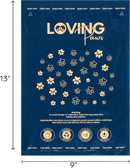 LOVING Paws Heavy Duty Dog Poop Bags Rolls (140 Count) – Extra Thick 9"x13" Leak-Proof Dog Waste Bags with Dispenser & Leash Clip – Unscented, Easy-Tear Refill Bags for All Breeds