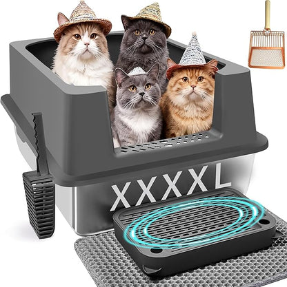 XXXXL Stainless Steel Cat Litter Box with High Sides, 29" x 21" x 14" Extra Large Cat Litter Box for Big Cats and Overweight Cats High Sides Non-Stick Easy to Clean.