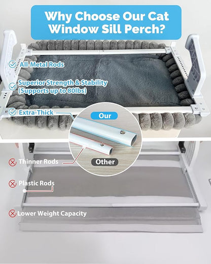 Heavy-Duty Cat Window Perch – Soft, Cozy & Warm Plush Cover with Raised Edge – Durable, Easy-to-Assemble Cat Hammock for Large & Multiple Cats (XL, with Raised Edge)