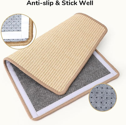FUKUMARU 2 Packs Cat Scratching Mat, 23.6 x 15.7 Inch Natural Sisal Cat Scratch Pad Mats for Indoor Cats, Horizontal Cats Wall Scratcher Kitten Floor Rug with Sticky Tape, Furniture Protector