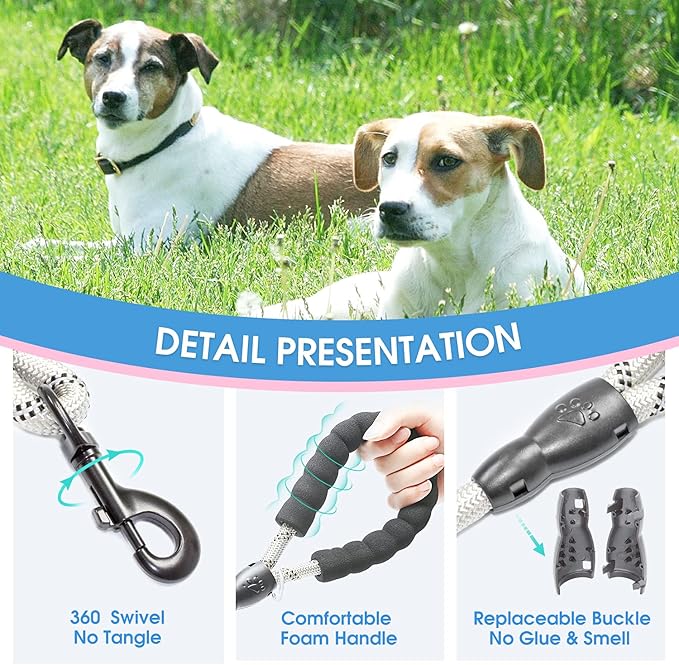 BAAPET 2/4/5/6 FT Dog Leash with Comfortable Padded Handle and Highly Reflective Threads for Small Medium and Large Dogs (2FT-1/2'', Silver)
