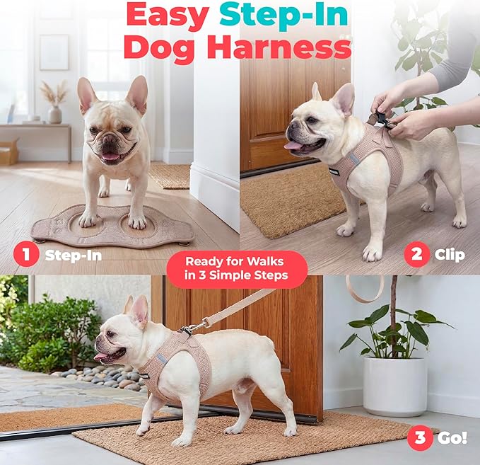 Best Pet Supplies Voyager Step-in Air Harness - All Weather Mesh, Reflective, No Pull Harness for Dogs, Cats - Secure with Hook & Loop Fastener, Buckle, Double D-Rings - Khaki, S
