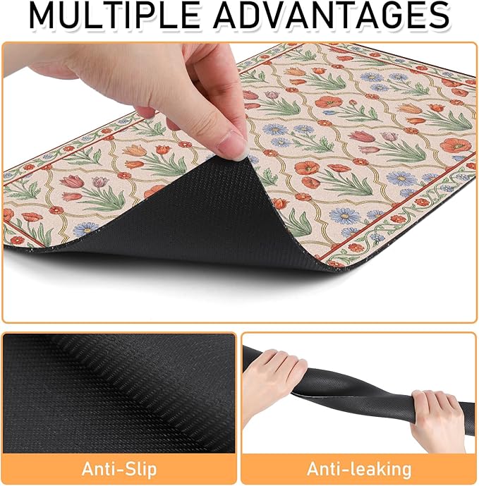 Dog Bowl Mat for Food and Water - Hamdwerk Absorbent Anti Slip Cat Feeding Mats for Floors, Quick Dry Pet Dog Feeding Matts, Diatomite Pet Dish Placemat Supplies, Vintage Floral Style, 16 * 240in