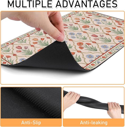Dog Bowl Mat for Food and Water - Hamdwerk Absorbent Anti Slip Cat Feeding Mats for Floors, Quick Dry Pet Dog Feeding Matts, Diatomite Pet Dish Placemat Supplies, Vintage Floral Style, 16 * 240in