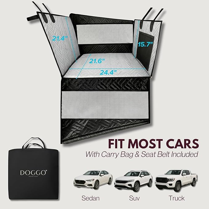 Dog Car Seat Cover with Hard Bottom – Back Seat Extender for Small & Medium Dogs, Waterproof & Non-Slip Hammock, Reinforced & Stable Design with Storage Pockets for Cars, SUVs & Trucks (Gray)