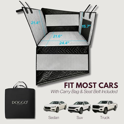 Dog Car Seat Cover with Hard Bottom – Back Seat Extender for Small & Medium Dogs, Waterproof & Non-Slip Hammock, Reinforced & Stable Design with Storage Pockets for Cars, SUVs & Trucks (Gray)