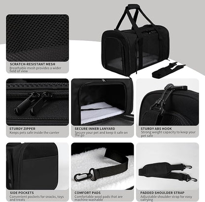 Carriers Soft-Sided Pet Carrier for Medium Large Cats Dogs Under 35Lbs,Breathable Mesh Ventilation Design,Airline Approved Cat Carrying Case(X-Large,Black)