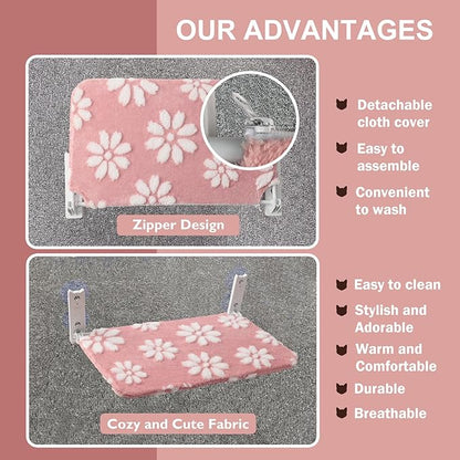 Cat Window Perch, Foldable Cat Window Hammock with Cute 3D Textured Flower Cover and Strong Suction Cups, Cordless Window Seat Bed for Indoor Cats (Pink, Large)