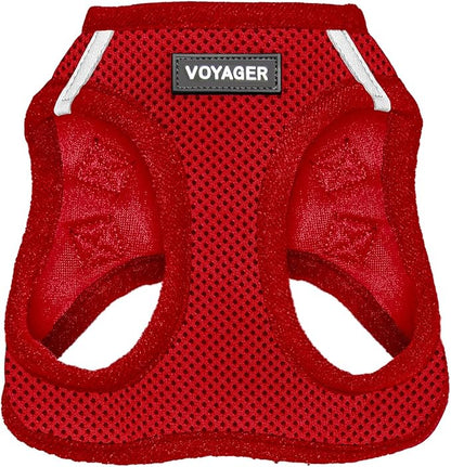 Best Pet Supplies Voyager Step-in Air Harness - All Weather Mesh, Reflective, No Pull Harness for Dogs, Cats - Secure with Hook & Loop Fastener, Buckle, Double D-Rings - Red, XXXS