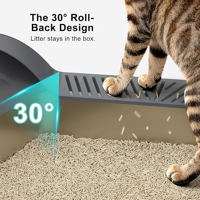 Stainless Steel Litter Box | XL Enclosed Cat Litter Boxs with Lid for Big Cats | High Sided, Anti-Urine Leakage | Non-Stick Bottom & Includes Litter Mat & Metal Scoop (Dark Gray)