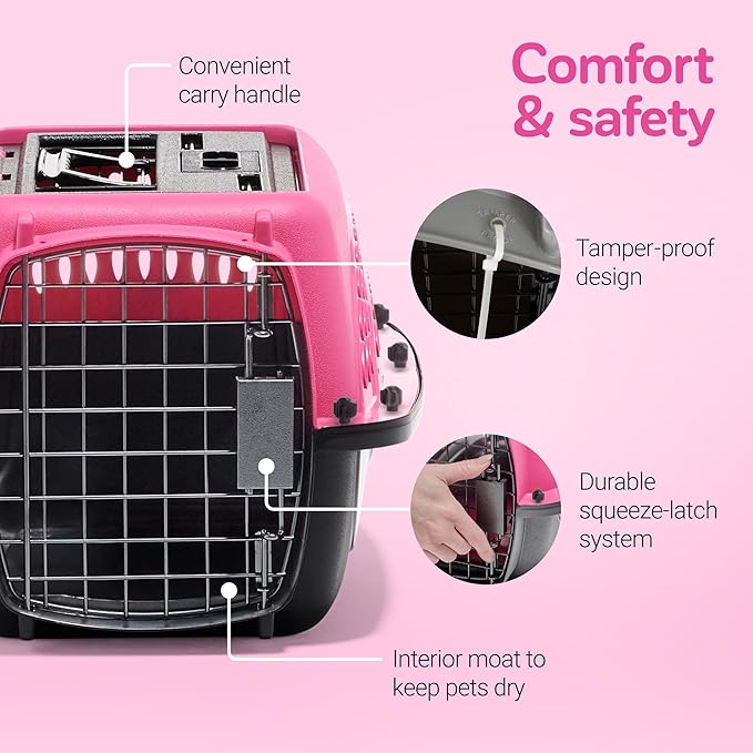 Petmate Dog Crates for Small Dogs & Cat Carriers, Two-Door Plastic Pet Kennel, Top & Front Loading, XS 19" For Dogs Up To 10 lb, Pink