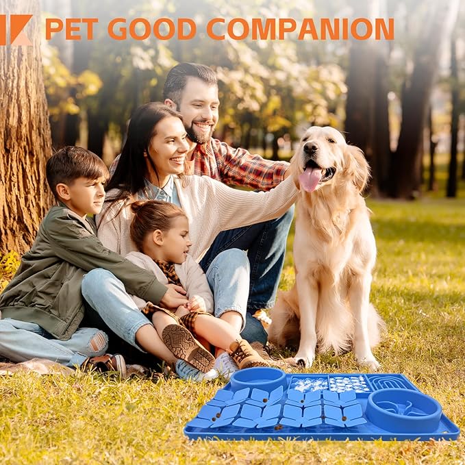 Lick Mat for Dogs Includes Brush and Scraper, Snuffle Mat Silicone Anti-chocking Pet Dish, Non-Slip Dog Licking Bowl Interactive Entertainment Puzzle Toy Blue
