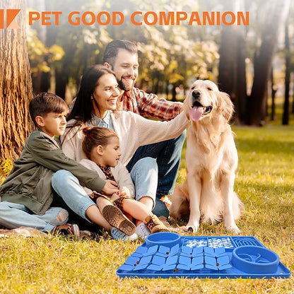 Lick Mat for Dogs Includes Brush and Scraper, Snuffle Mat Silicone Anti-chocking Pet Dish, Non-Slip Dog Licking Bowl Interactive Entertainment Puzzle Toy Blue