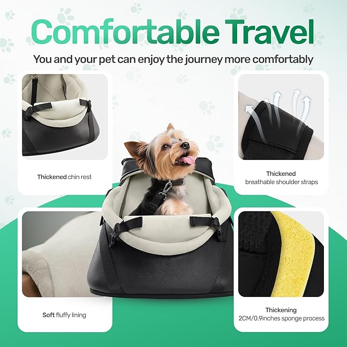 YUDODO 1-7lbs Tiny Dog Car Seat for Teacup Chihuahua Yorkie Luxury PU Leather Small Dog Booster Seat with Safety Belt, Soft Cushion, Black