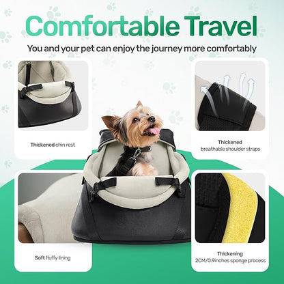 YUDODO 1-7lbs Tiny Dog Car Seat for Teacup Chihuahua Yorkie Luxury PU Leather Small Dog Booster Seat with Safety Belt, Soft Cushion, Black