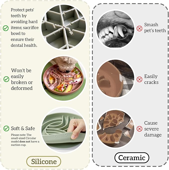 OHMO Slow Feeder Dog Bowls (Diamond, 8" Sage Green) Enrichment Soft Silicone Food Safe Feeding Bowl Non Slip Suction Cup for All Breed Pet, Cat Slow Down Eating Dishes, Boredom and Anxiety Reducer