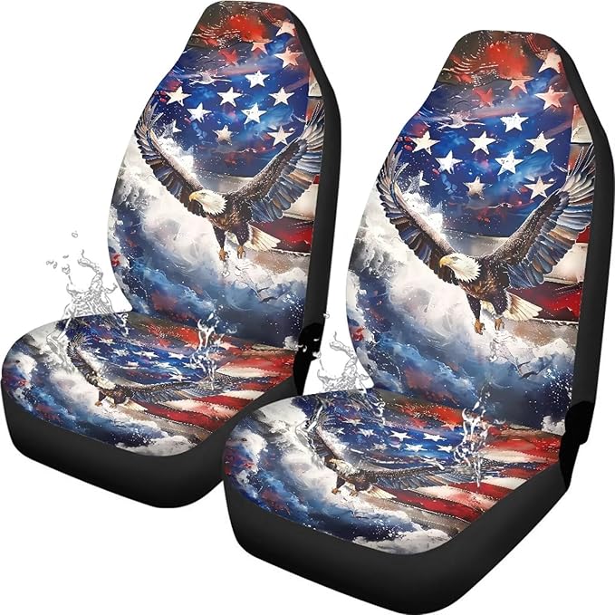 Waterproof Car Seat Cover Elastic Fabrics American Flag Eagle Car Front Seat Protector Breathable Car Seat Cover Easy Installation Universal for Cars Truck SUV Van