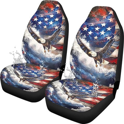 Waterproof Car Seat Cover Elastic Fabrics American Flag Eagle Car Front Seat Protector Breathable Car Seat Cover Easy Installation Universal for Cars Truck SUV Van