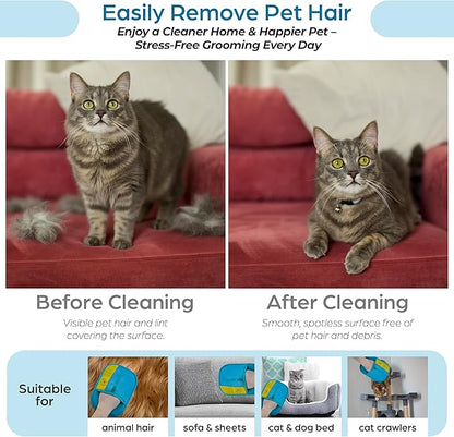 Electrostatic Hair Removal Gloves - Pet Hair Removal Mitt for Cats & Dogs, Reusable Dog Fur Remover & Cat Grooming Gloves, Double Color Bundle (Fuchsia & Turquoise, 2 Pcs)