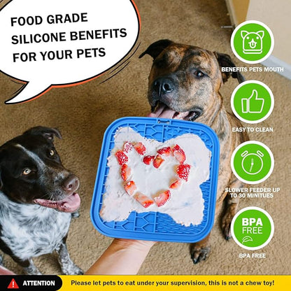 Licking Mat for Dogs, Dog Licking Mat Slow Feeder Dog Bowls, Peanut Butter Lick Pad with Suction Cups for Anxiety Relief Perfect for, Treats, Yogurt BPA Free (2 Pack)