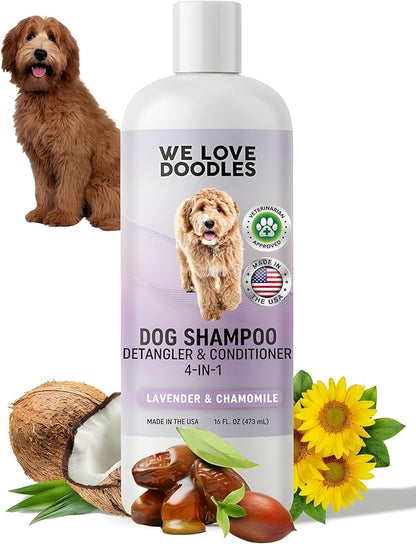 4-in-1 Dog Shampoo Dog Shampoo, Conditioner & Detangler - Best Shampoo for Goldendoodles, Poodles & Doodles - for Matted Pet Hair - Made in The USA, 16OZ, Lavender [We Love Doodles]