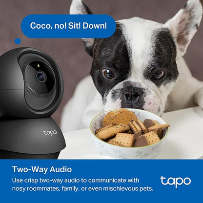 Tapo 1080P Indoor Pan/Tilt Wired Security Camera - Works as a Baby & Pet Monitor, Motion Detection, 2-Way Audio, Siren, Night Vision, Subscription-Free Local Storage or Optional Cloud, Black, C201