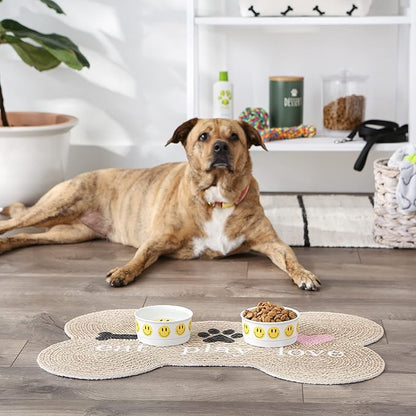 Bone Dry Ceramic Food Bowls, Non-Slip & Dishwasher Safe, Small Set, 4.25x2, Smiley Face, 2 Count