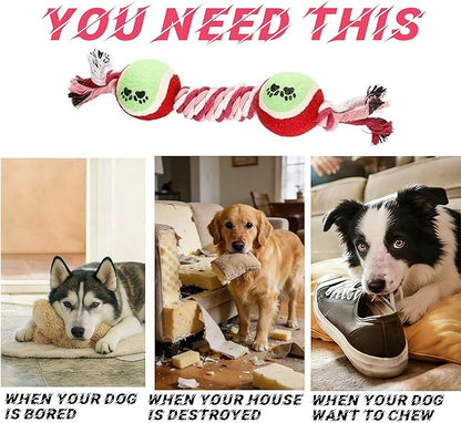 Rope Tennis Ball Toys for Aggressive Chewers, Durable Cotton Rope Tennis Ball Chew Toys for Small, Medium Dogs, Prevent Destructive Chewing, Fetch Toys for Dental Care & Training (2Pcs, Tennis)