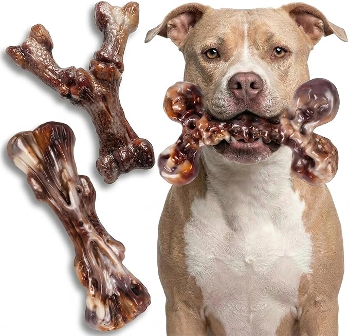 3-Pack Indestructible Dog Toys for Aggressive Chewers, Bacon Flavored Tough Nylon Bones for Medium Large Dogs (25-90 lbs), Heavy Duty Power Chew Toys, Super Big Dog Toys (Brown)